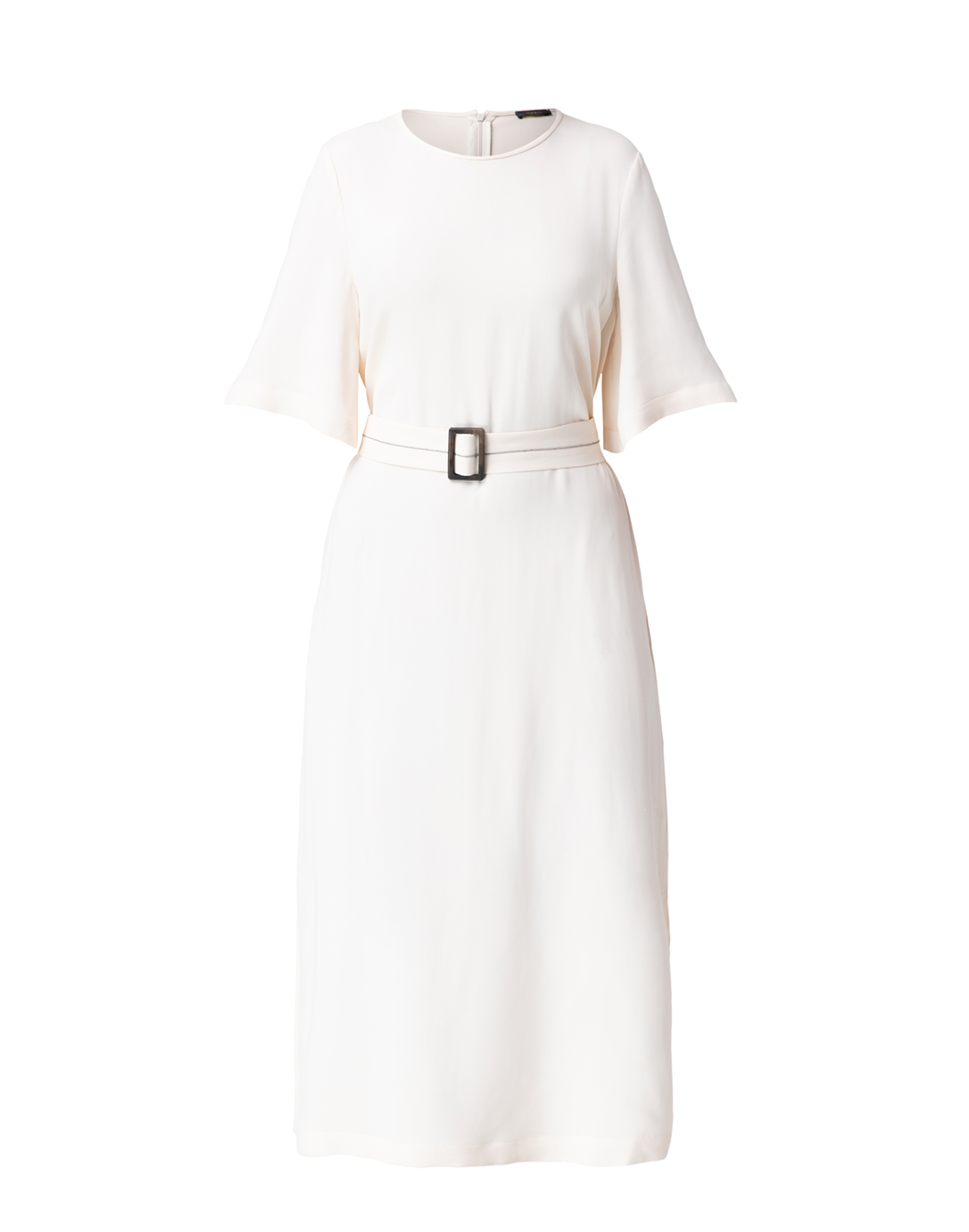 white belted midi dress