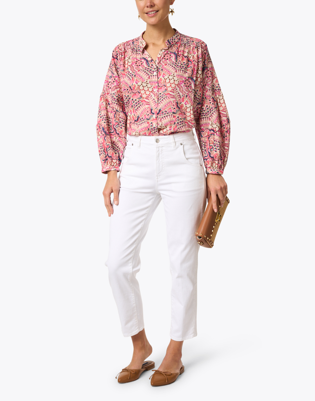 Sheer Cotton Relaxed Long-Sleeve Shirt (Floral) (Ines de la