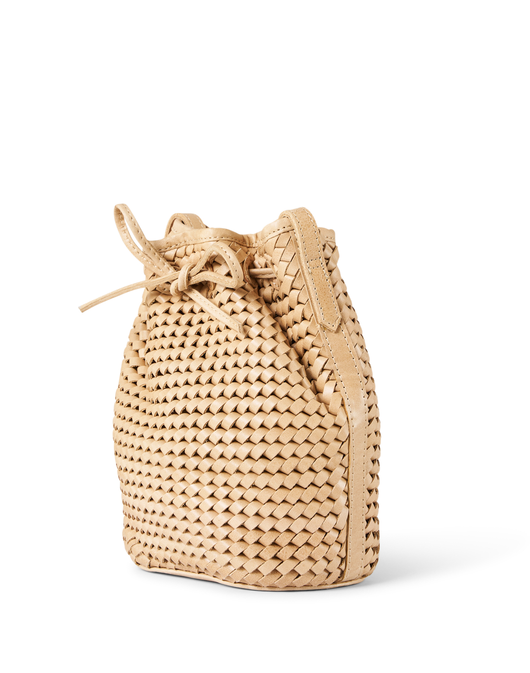 Jeweled Woven Leather Crossbody Bucket Bag