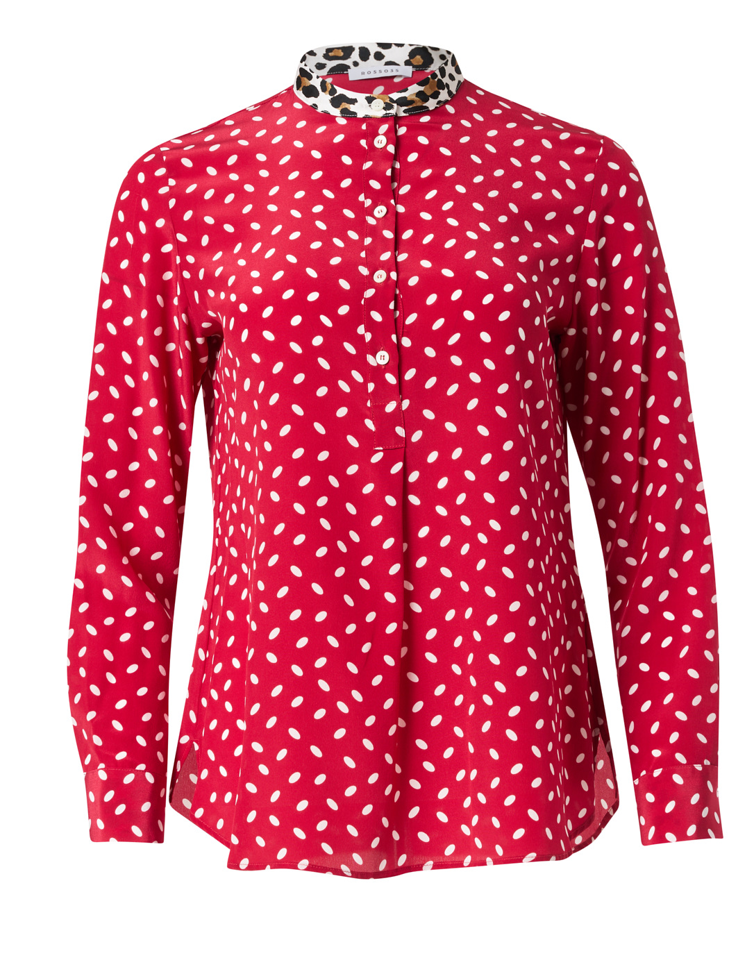Red and White Dot Print Silk Blouse | Rosso35 | Halsbrook