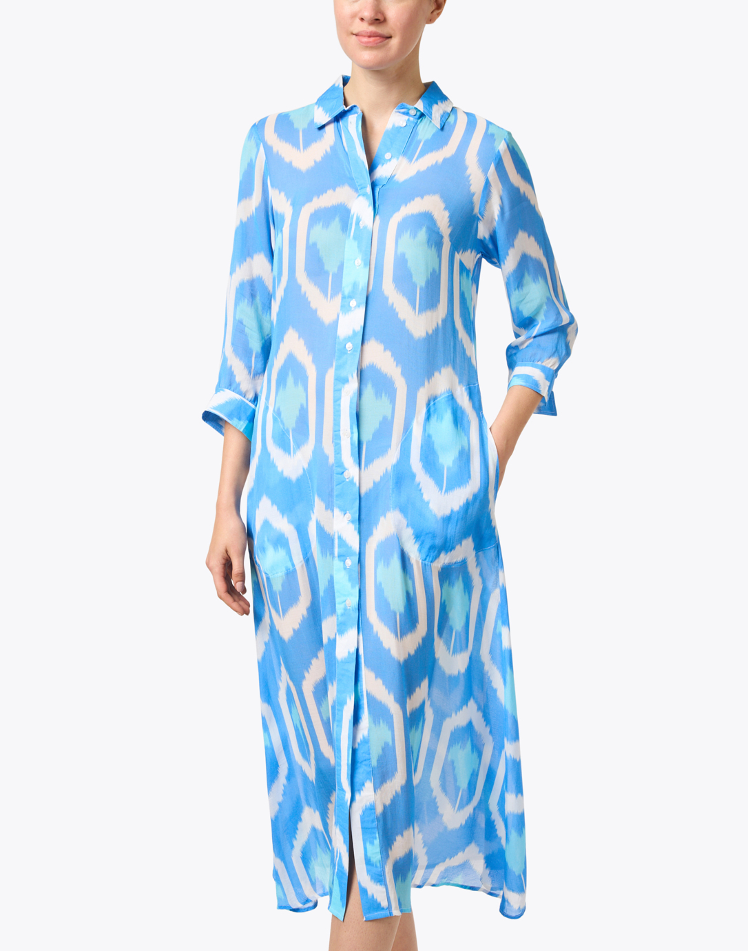 Blue Ikat Cotton Silk Shirt Dress | Oliphant