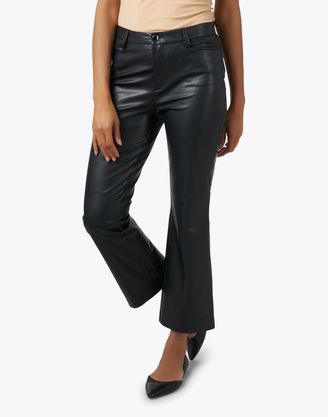 Black Leather Kick Flare Trousers