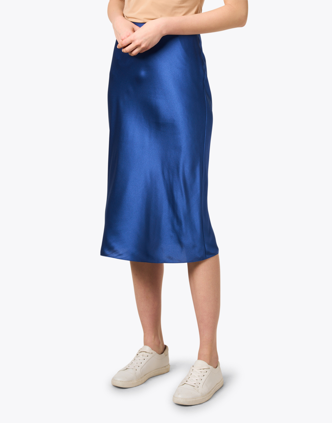 Blue Satin Midi Slip Skirt