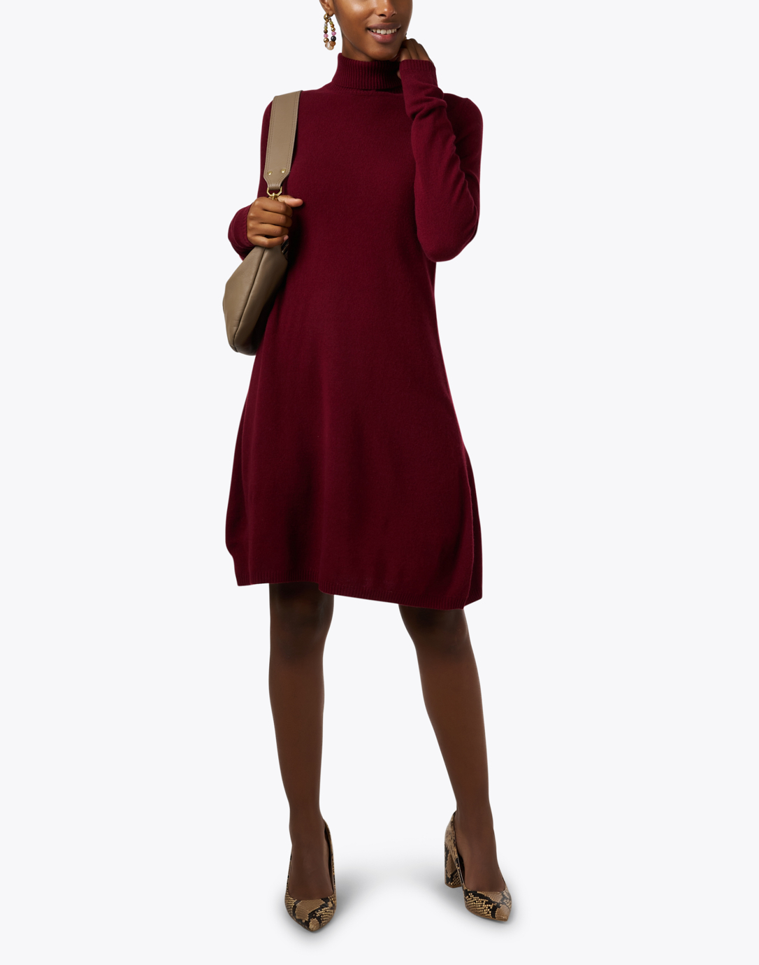 Bordeaux Red Wool Cashmere Turtleneck Dress