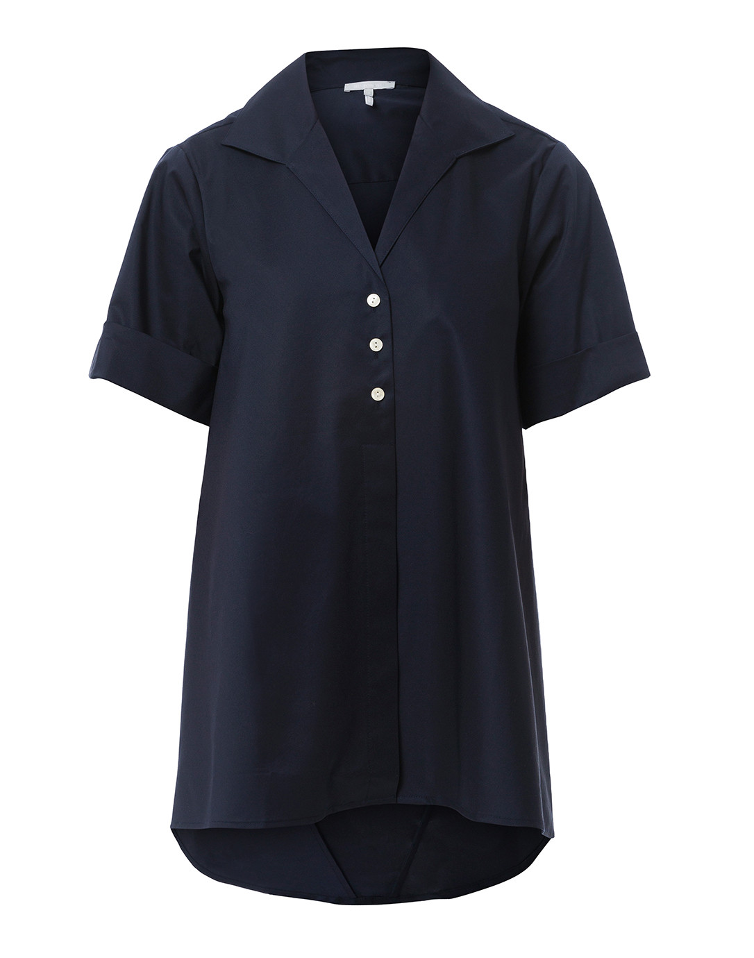 Betty Navy Short Sleeve Button Down Stretch Cotton Shirt | Hinson Wu