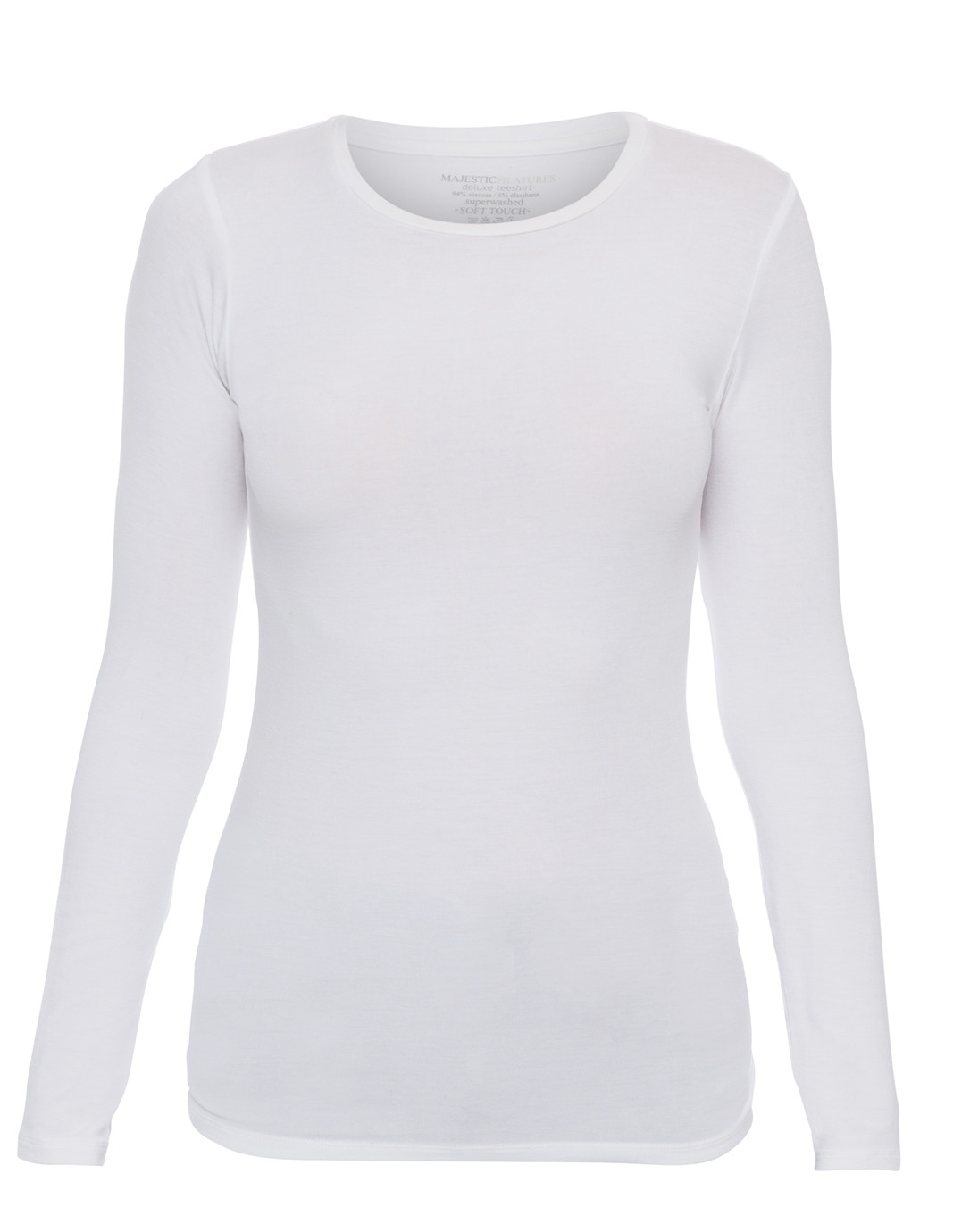 White Crew Neck Long-Sleeved Stretch Viscose Top | Majestic Filatures