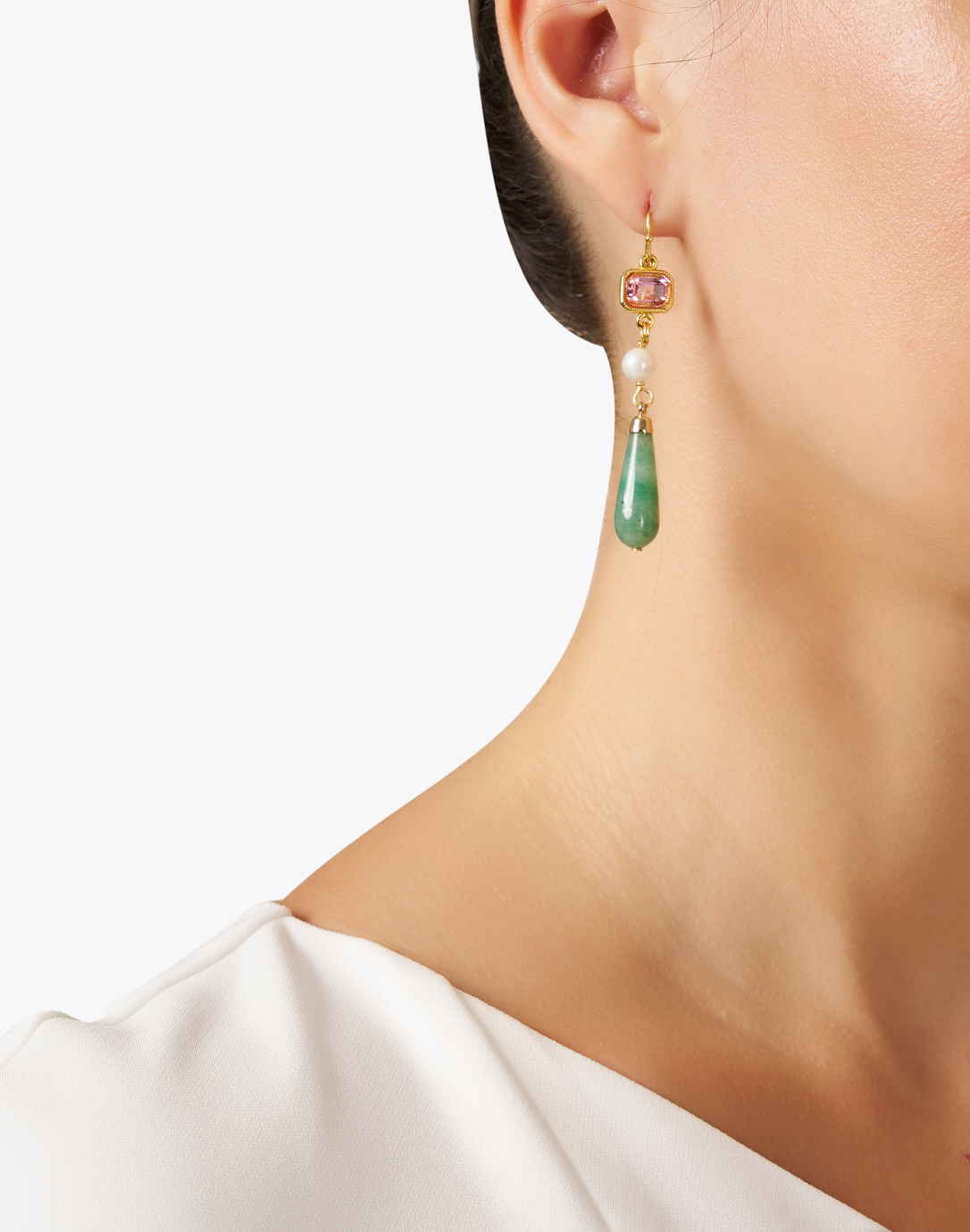 Green and Pink Pearl Drop Earrings Ben Amun