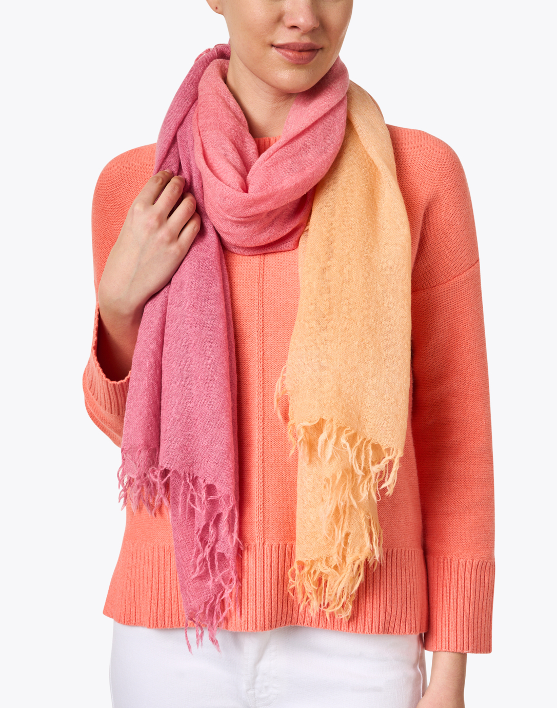 Pink and Orange Ombre Silk Kinross Scarf | Cashmere