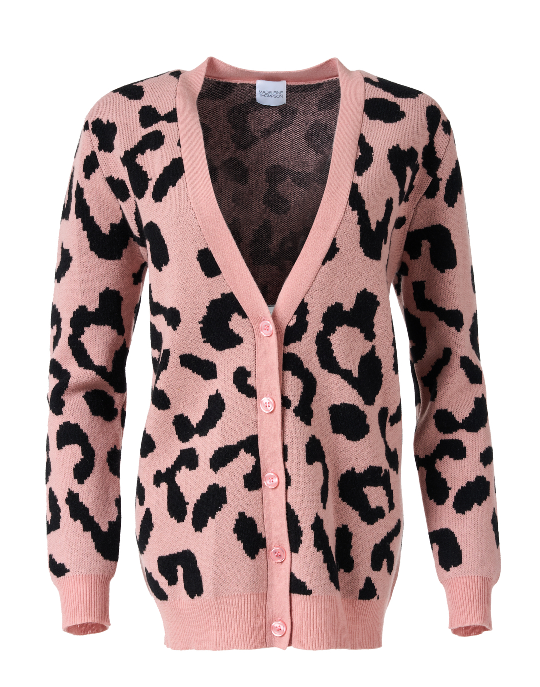 Pink Leopard Print Wool Cardigan | Madeleine Thompson