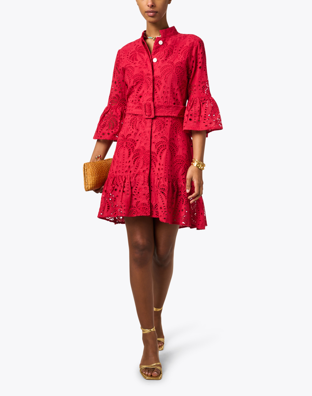 Red Cotton Eyelet Shirt Dress