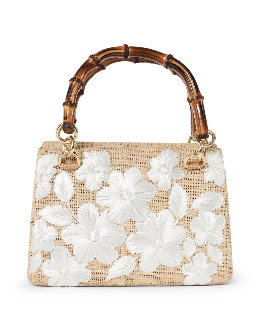 Leona Toast White Floral Embroidered Straw Top Handle Bag | SERPUI