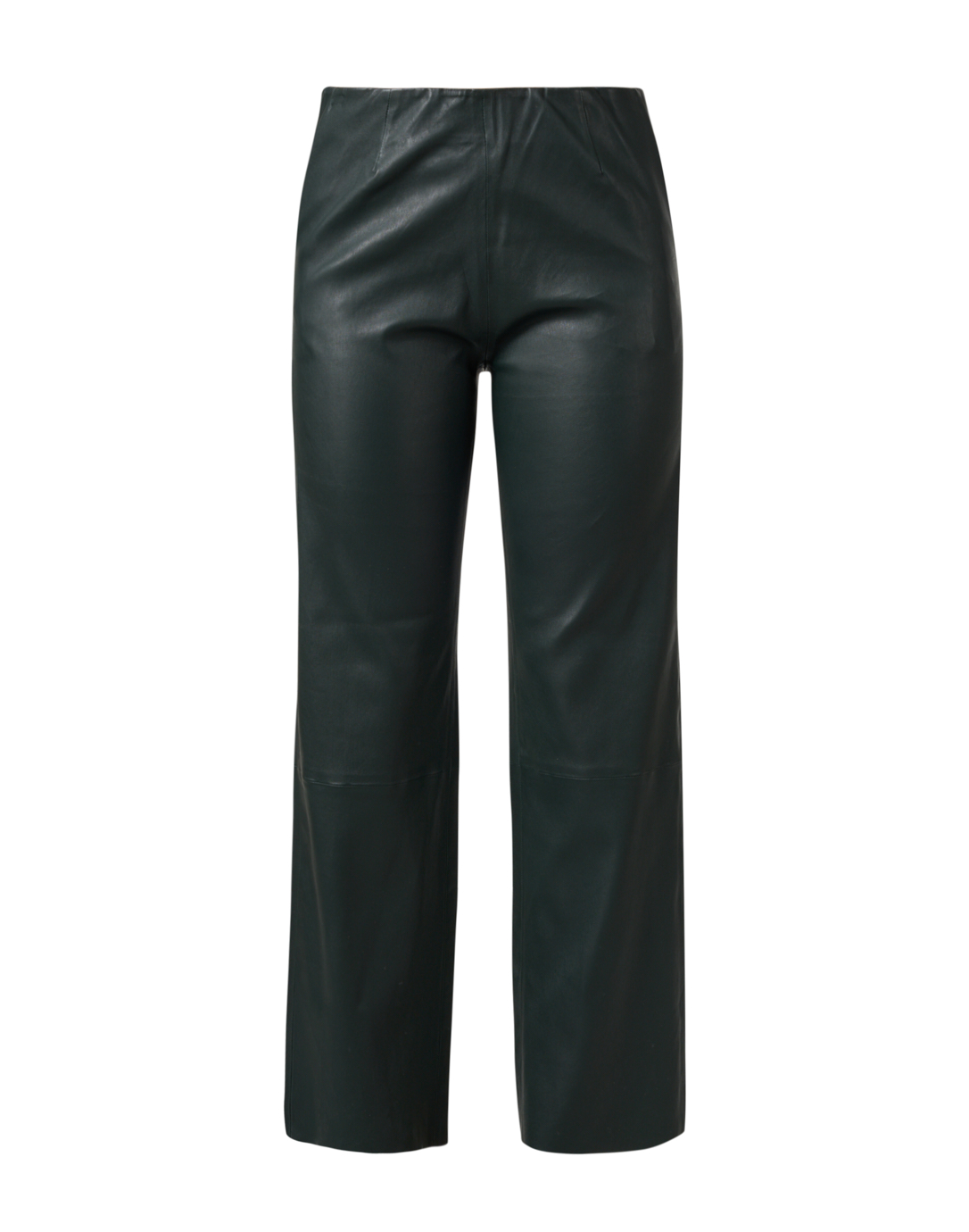 Pine Green Stretch Faux Leather Pant | Ecru