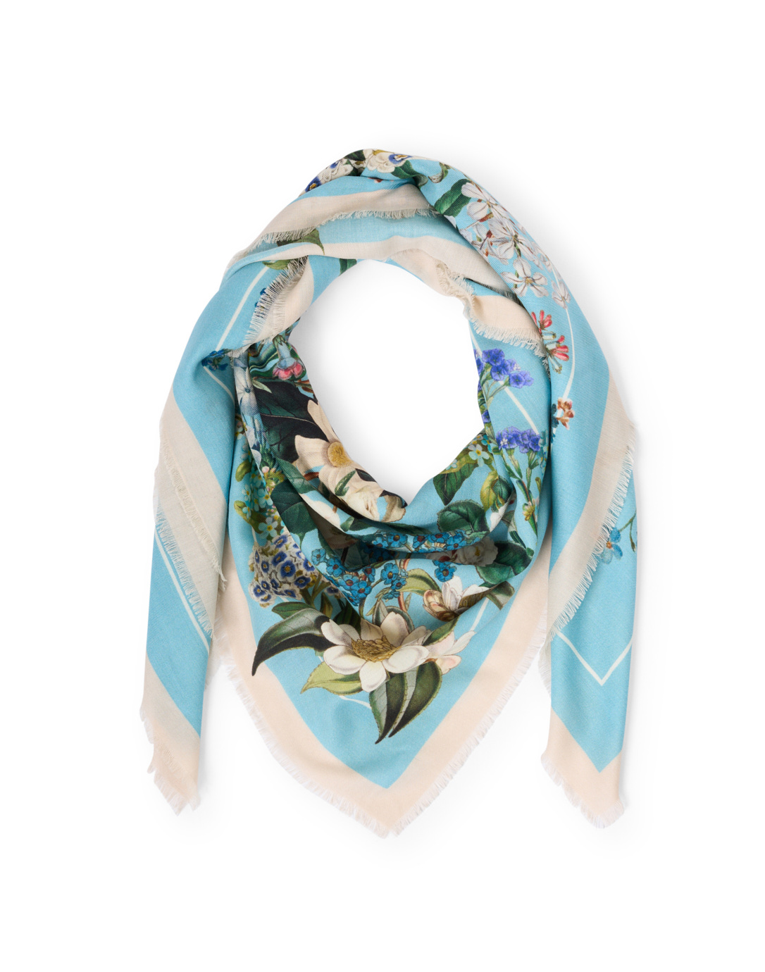 Penelope Blue Floral Printed Wool and Cashmere Scarf | Piece