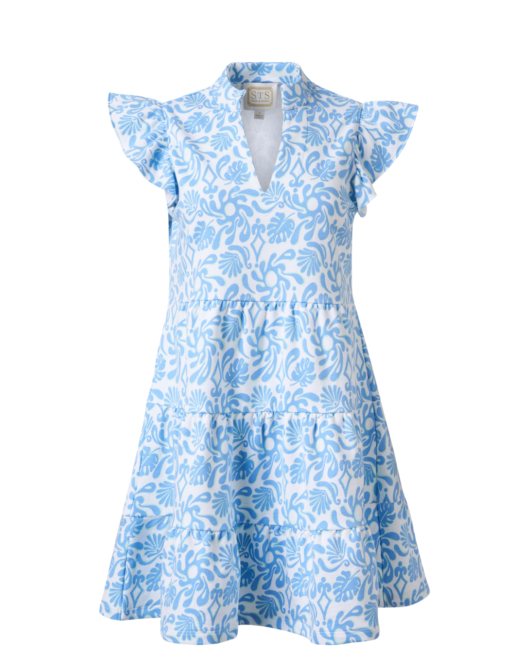 Cotton Tunic Dress - Bright blue/zigzag-patterned - Ladies
