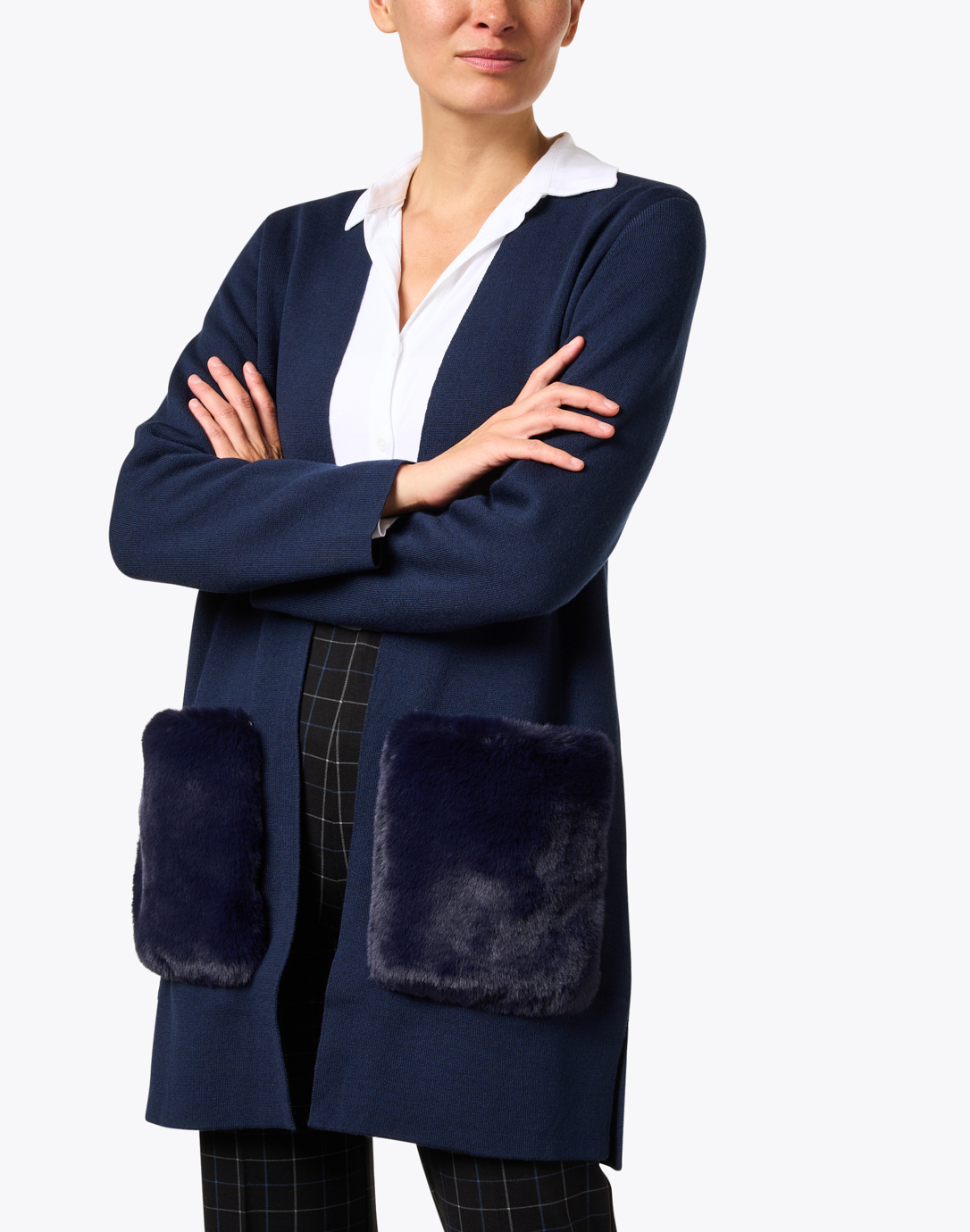 Navy Faux Fur Pocket Cardigan | Kobi Halperin