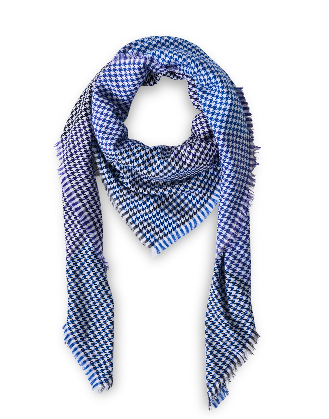 Classic White and Blue Houndstooth Print Scarf