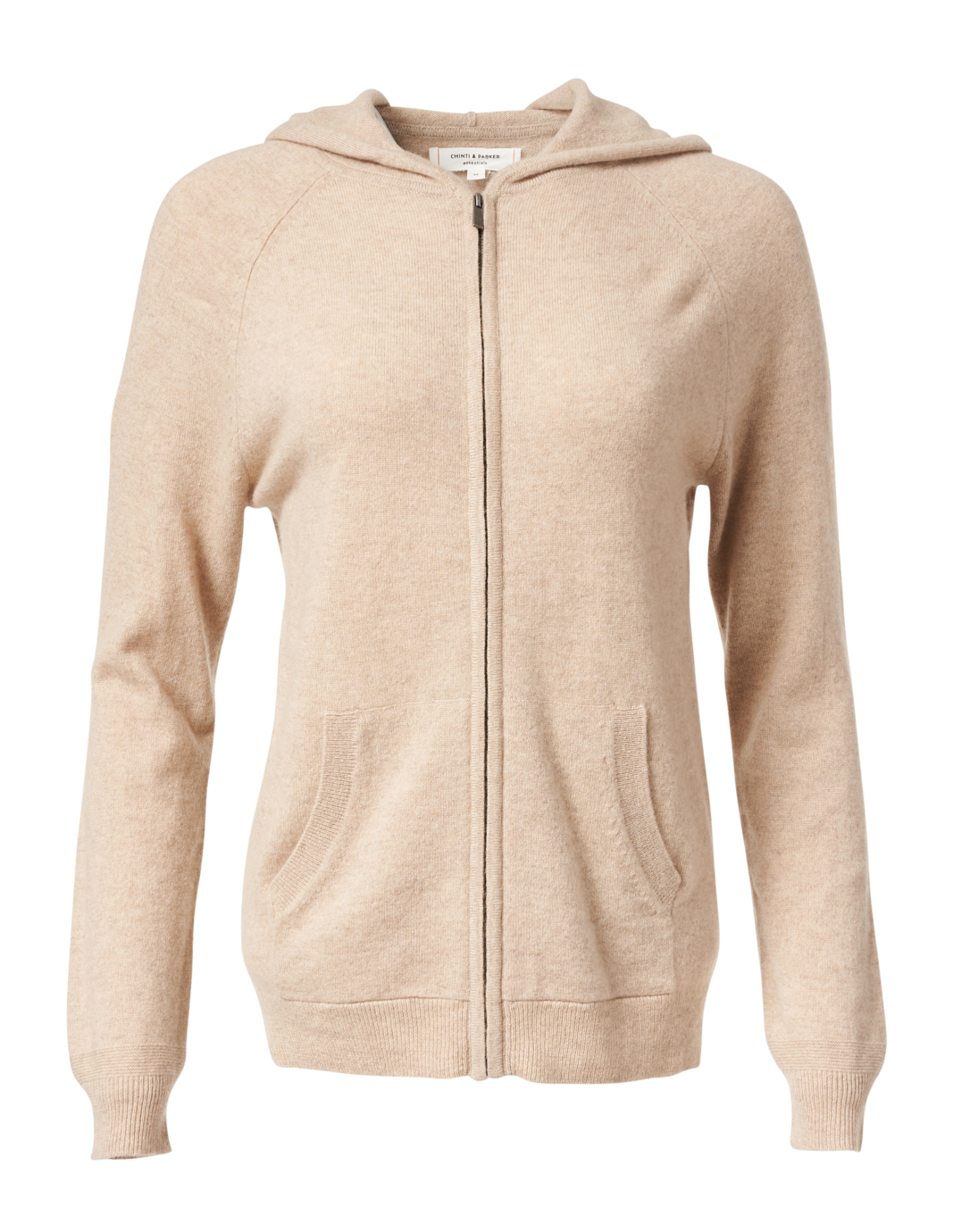 Oatmeal Beige Cashmere Zip Up Hoodie | Chinti and Parker