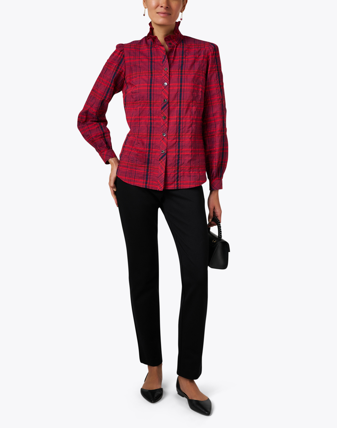 Misty Red Multi Plaid Blouse | Finley