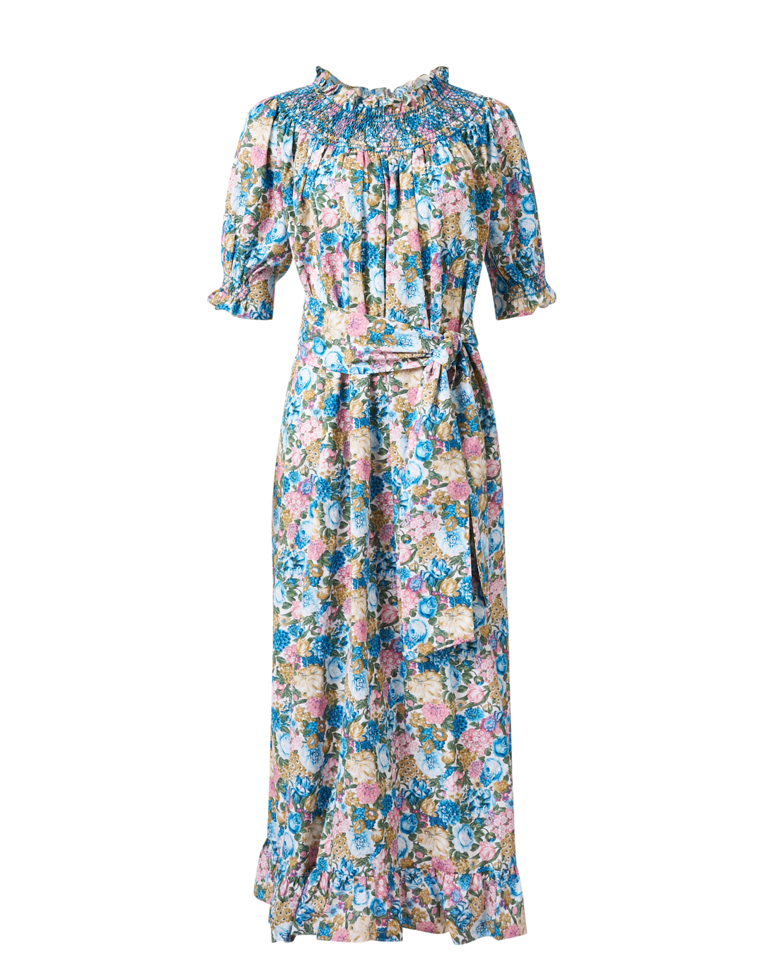 Loretta Blue Multi Floral Print Cotton Dress