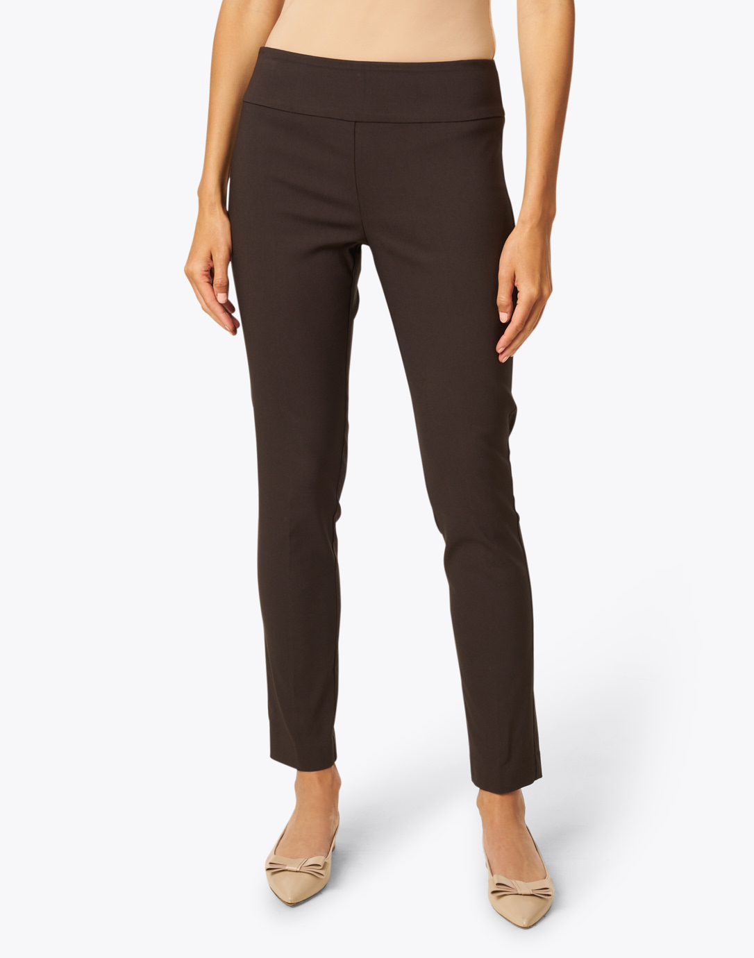 Chocolate Brown Control Stretch Pull On Ankle Pant | Elliott Lauren