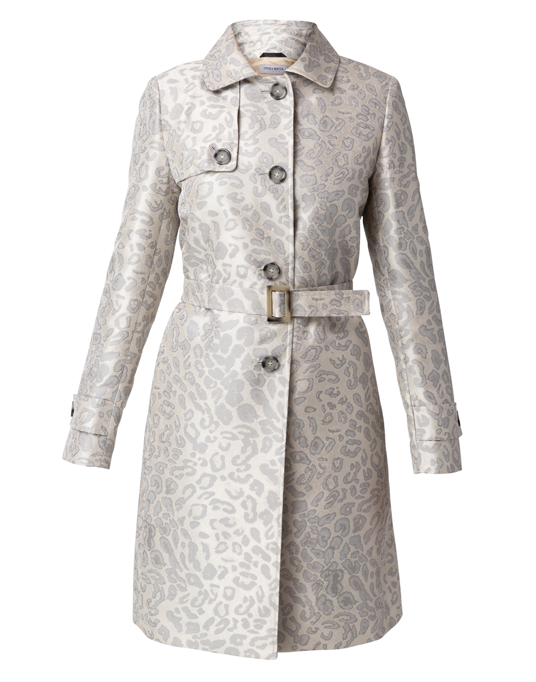 Silver Animal Printed Belted Trench Coat | Cinzia Rocca Icons | Halsbrook