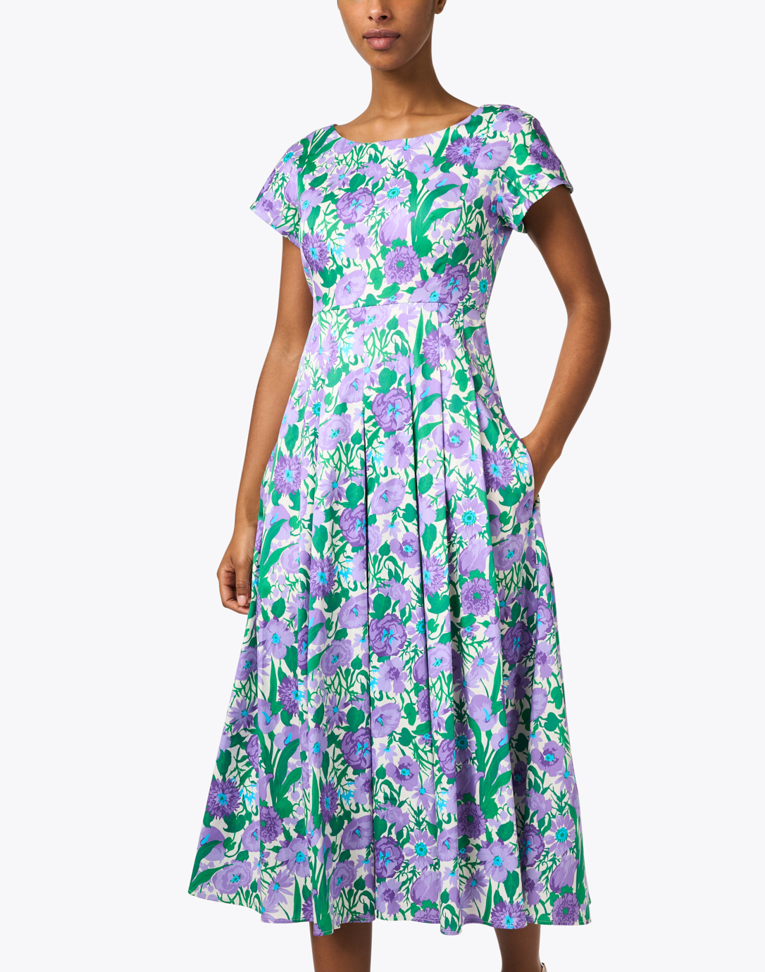 Viaggio Purple and Green Floral Cotton Dress