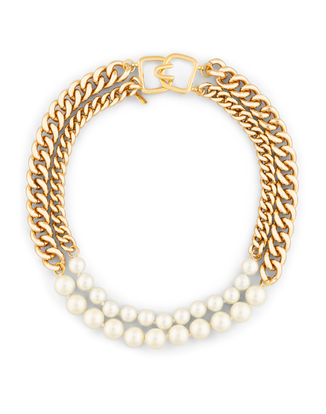 Kenneth Jay Lane Gold Chain and Pearl Two Row Necklace