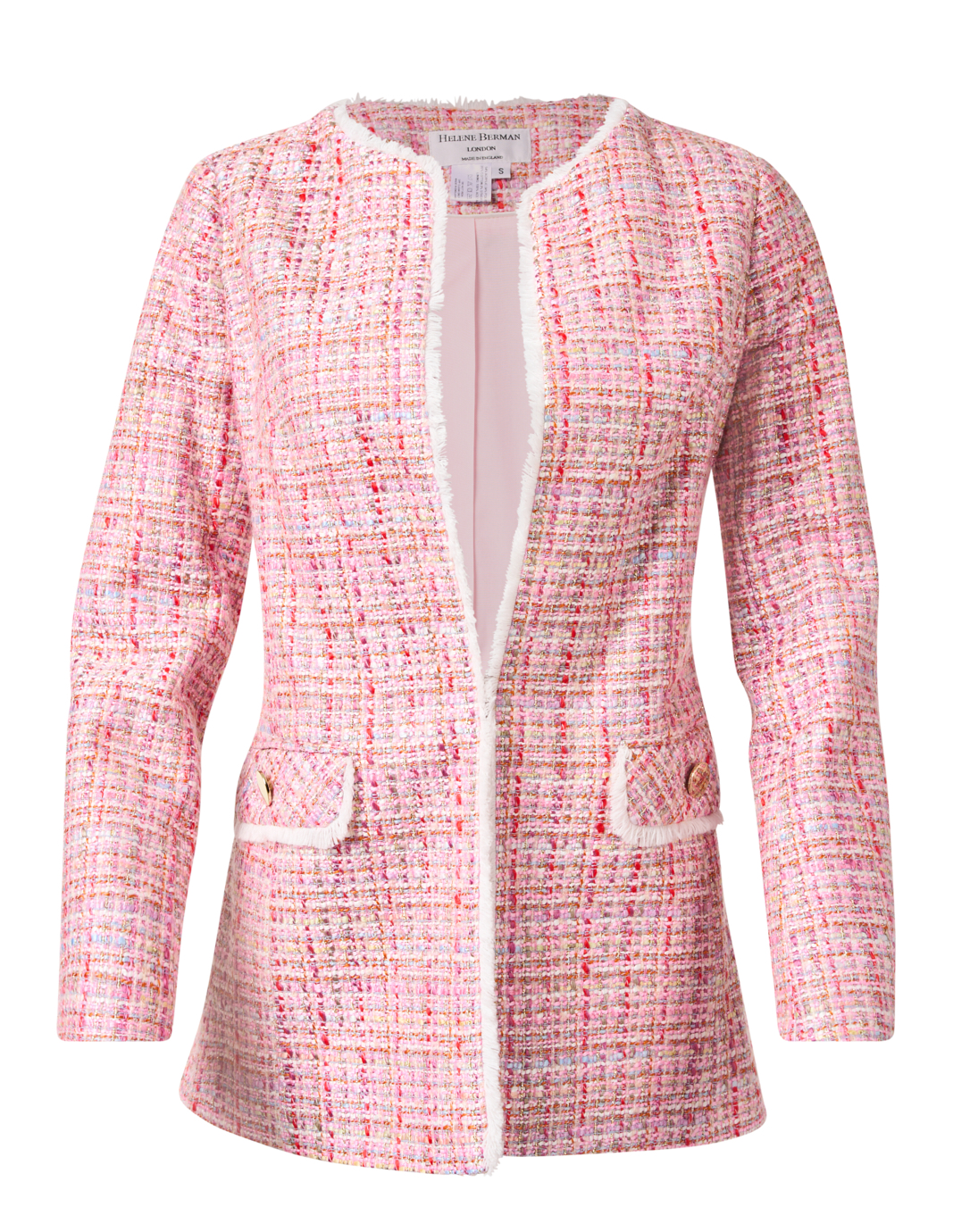 CHANEL- Lace Trim Pink Tweed Jacket Skirt Suit Set CC Buttons - 38 US 6  Vintage