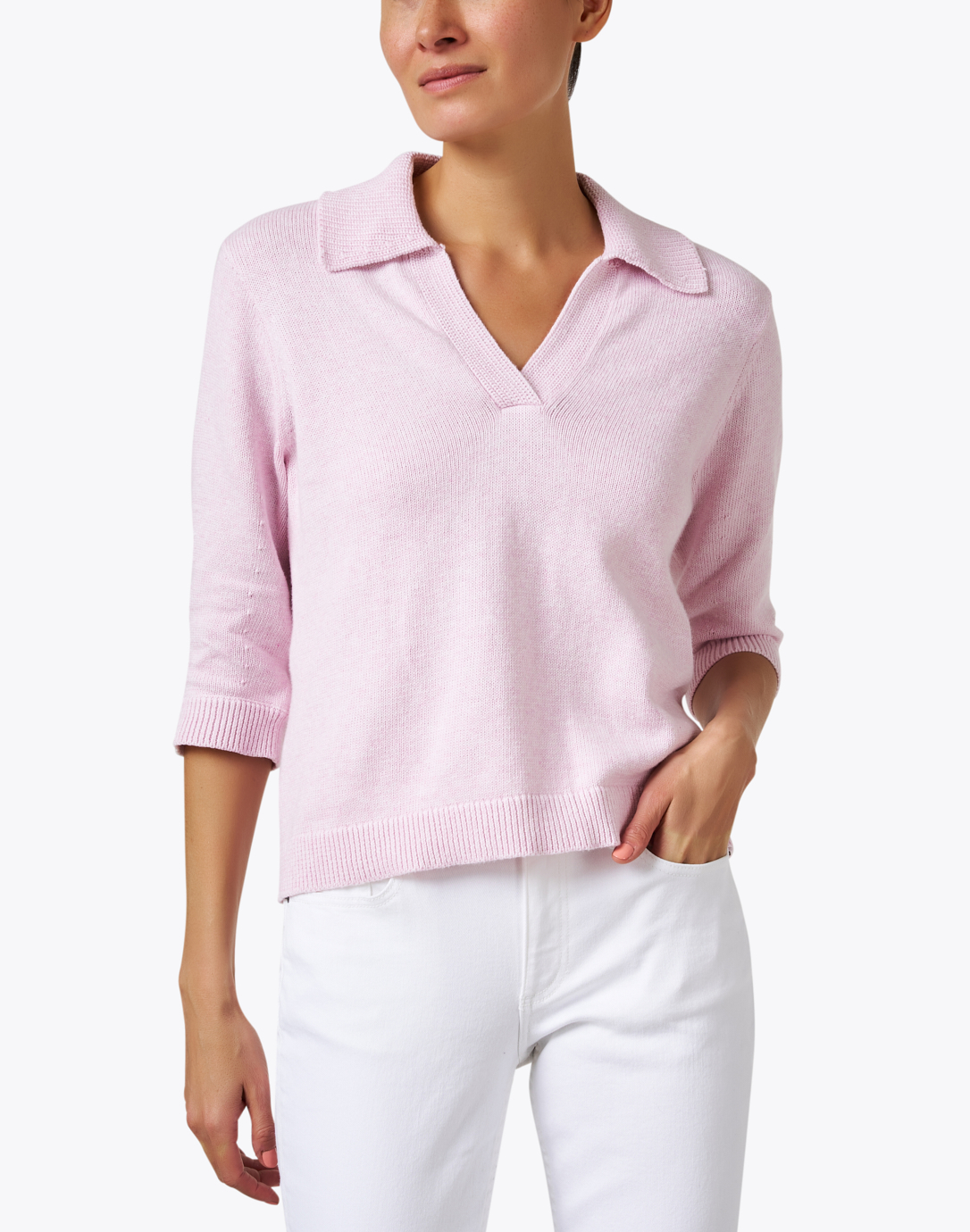 Pink Cotton Polo Sweater