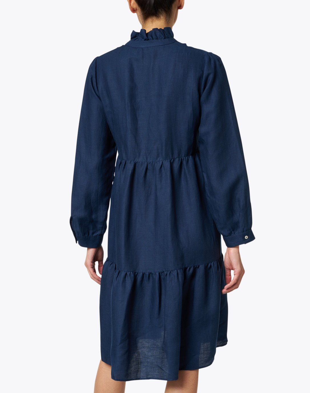 Navy Linen Tiered Dress 120 Lino Halsbrook