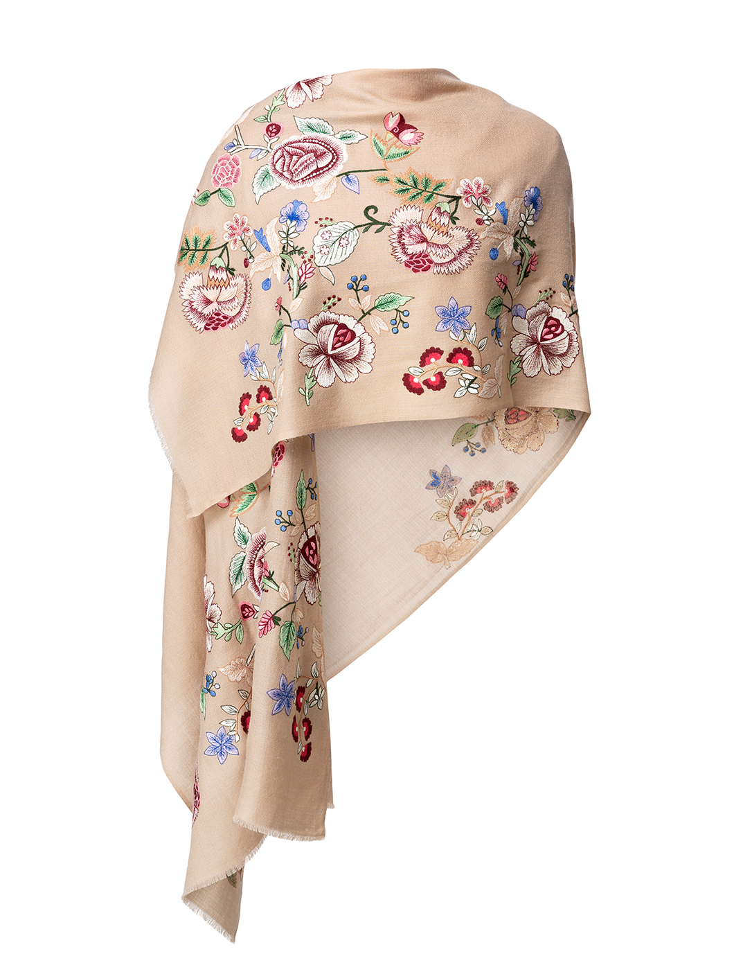 Floral Bud Embroidered Wool Scarf