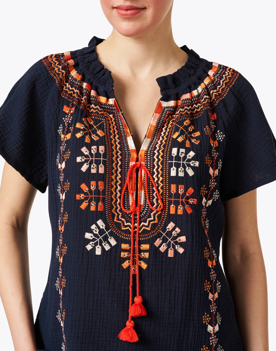 Rose Navy Embroidered Cotton Top | Figue