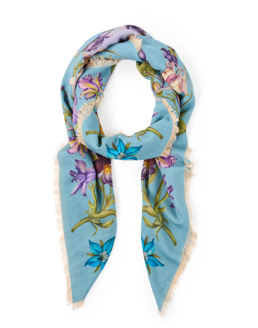 Roxanne Blue and Purple Floral Wool Scarf | St. Piece