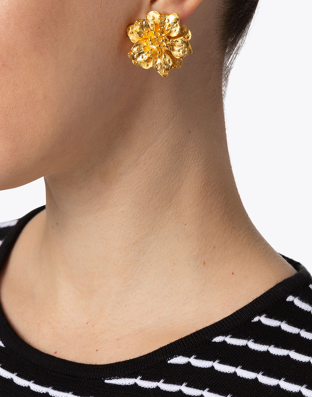 satin gold magnolia flower clip earrings