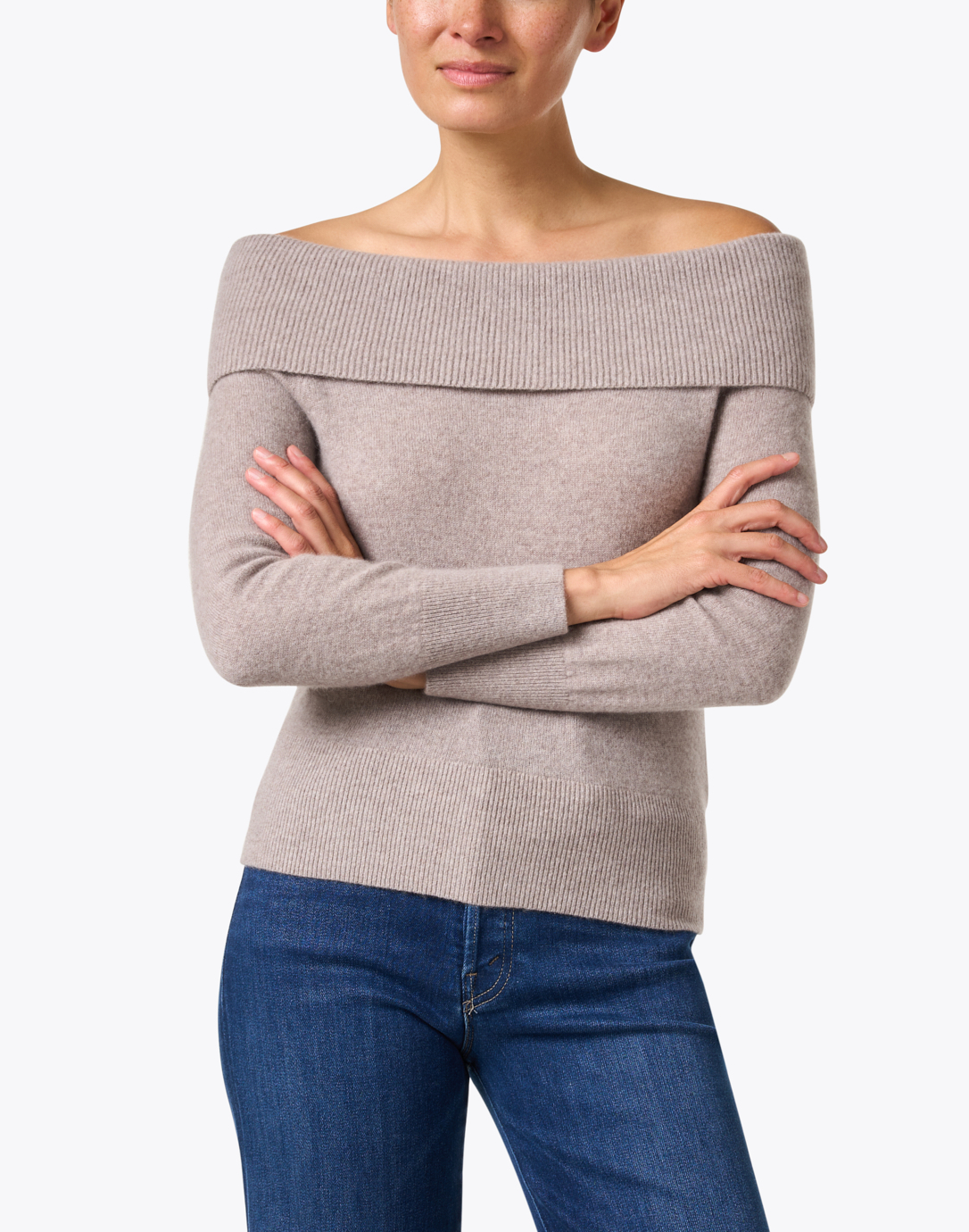 Taupe Cashmere Bardot Sweater | White + Warren