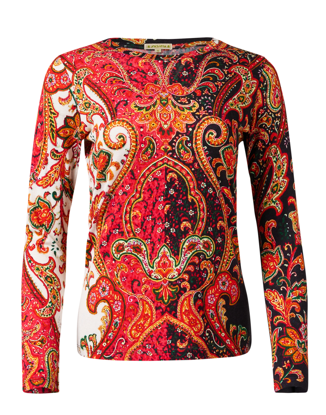 Red Black and White Print Cashmere Silk Sweater | Pashma